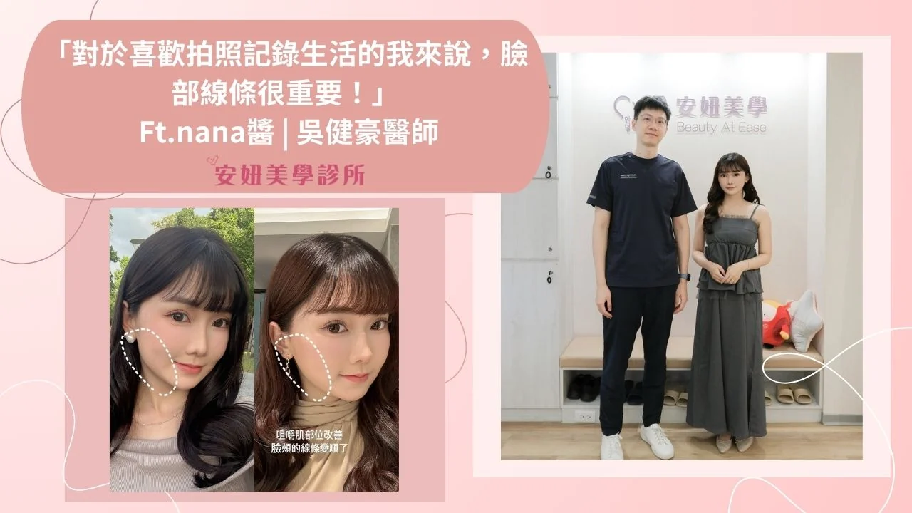 安妞美學診所 nana醬案例原始封面，含吳健豪醫師合照與原頁輪廓拼圖